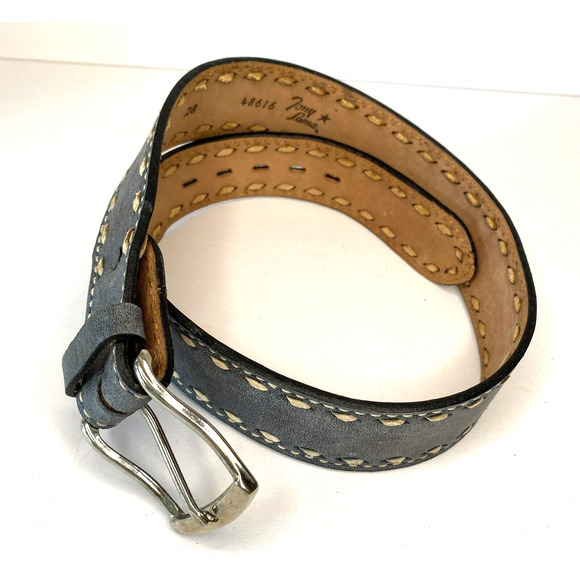 Vintage 70's Tony Lama Leather Belt 48616 Gray Tan Sz 28 Waist - Picture 2 of 6